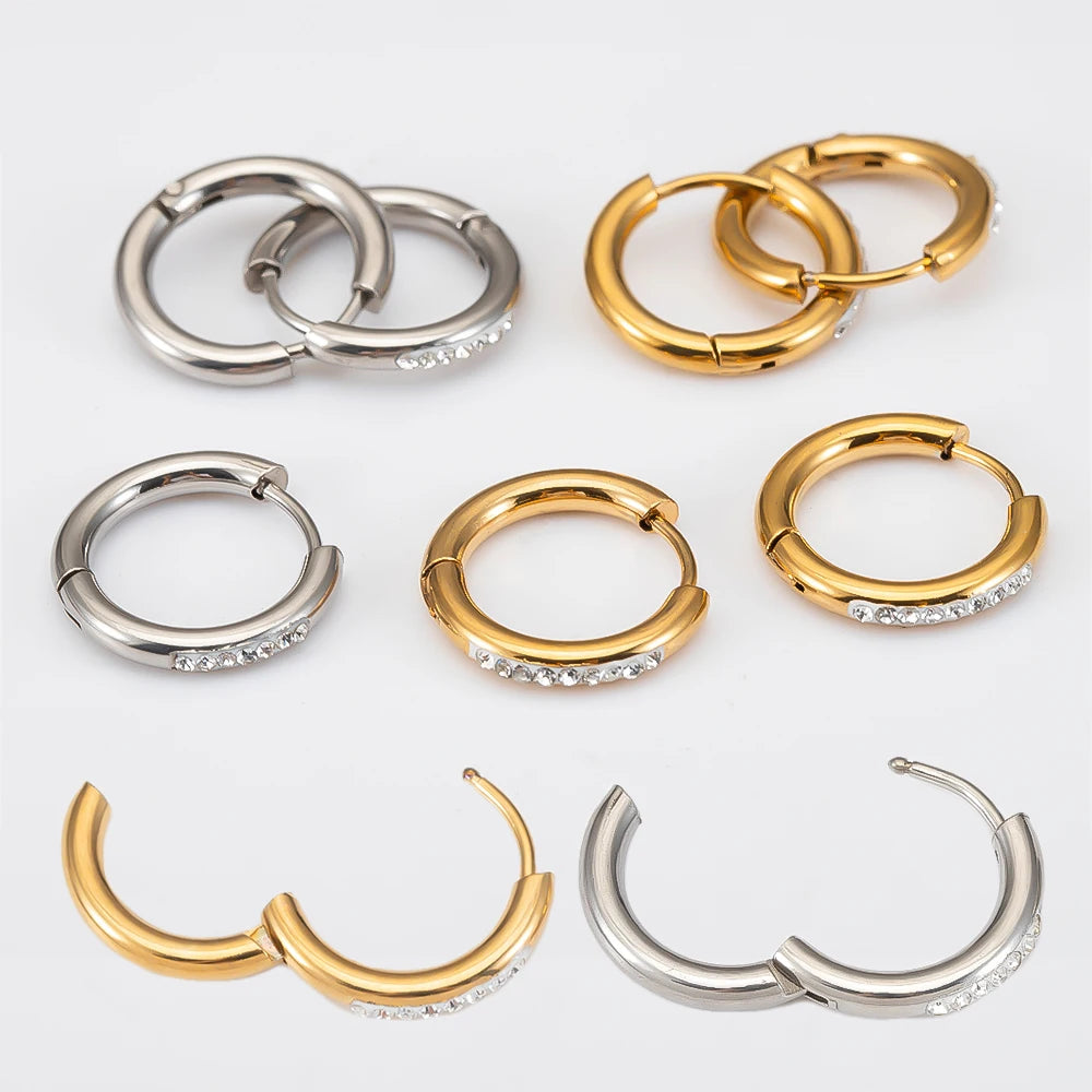 6pcs/lot Stainless Steel Hoop Earrings Transparent Crystal Beads Round Ear Clips Fashion DIY Jewelry Earrings Supplies Wholesale