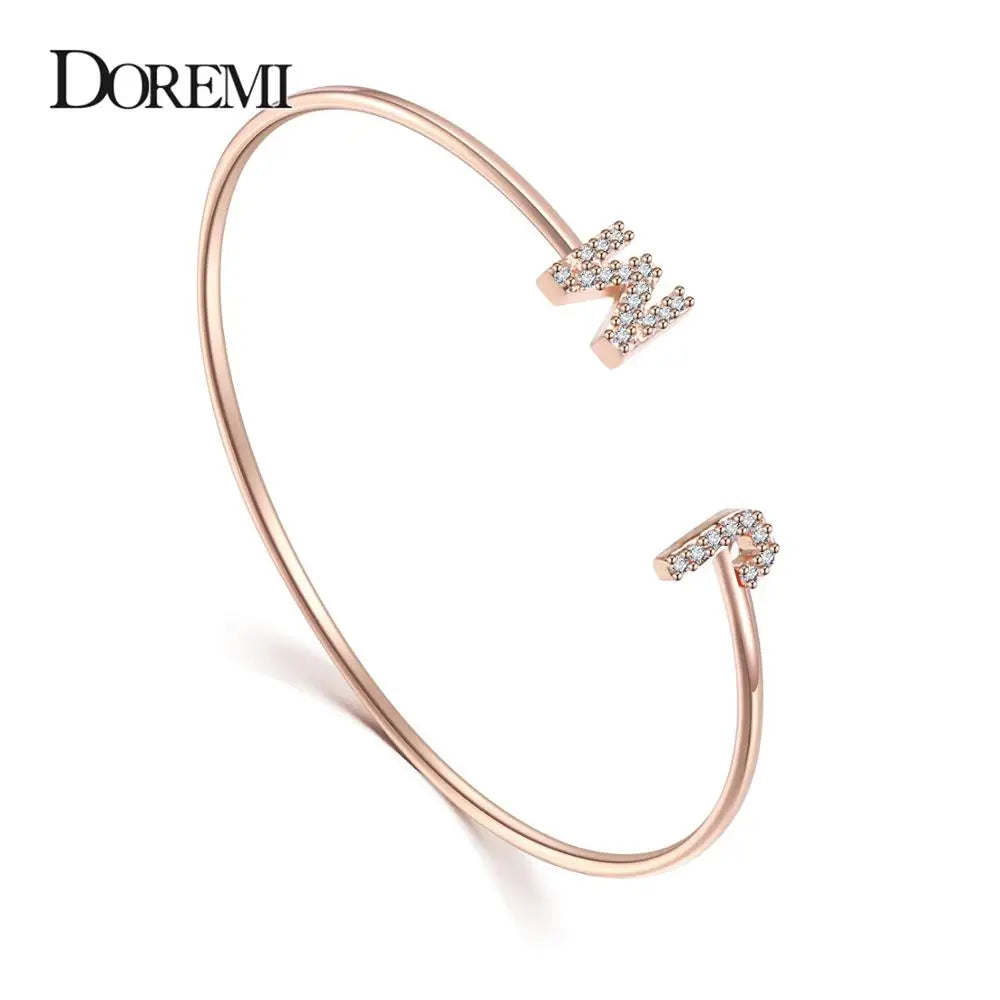 DOREMI Custom Letter Bracelet Baby bangle Zirconia Pave Setting Initial bracelet Child & Adult size for  Unique Cuff Jewelry