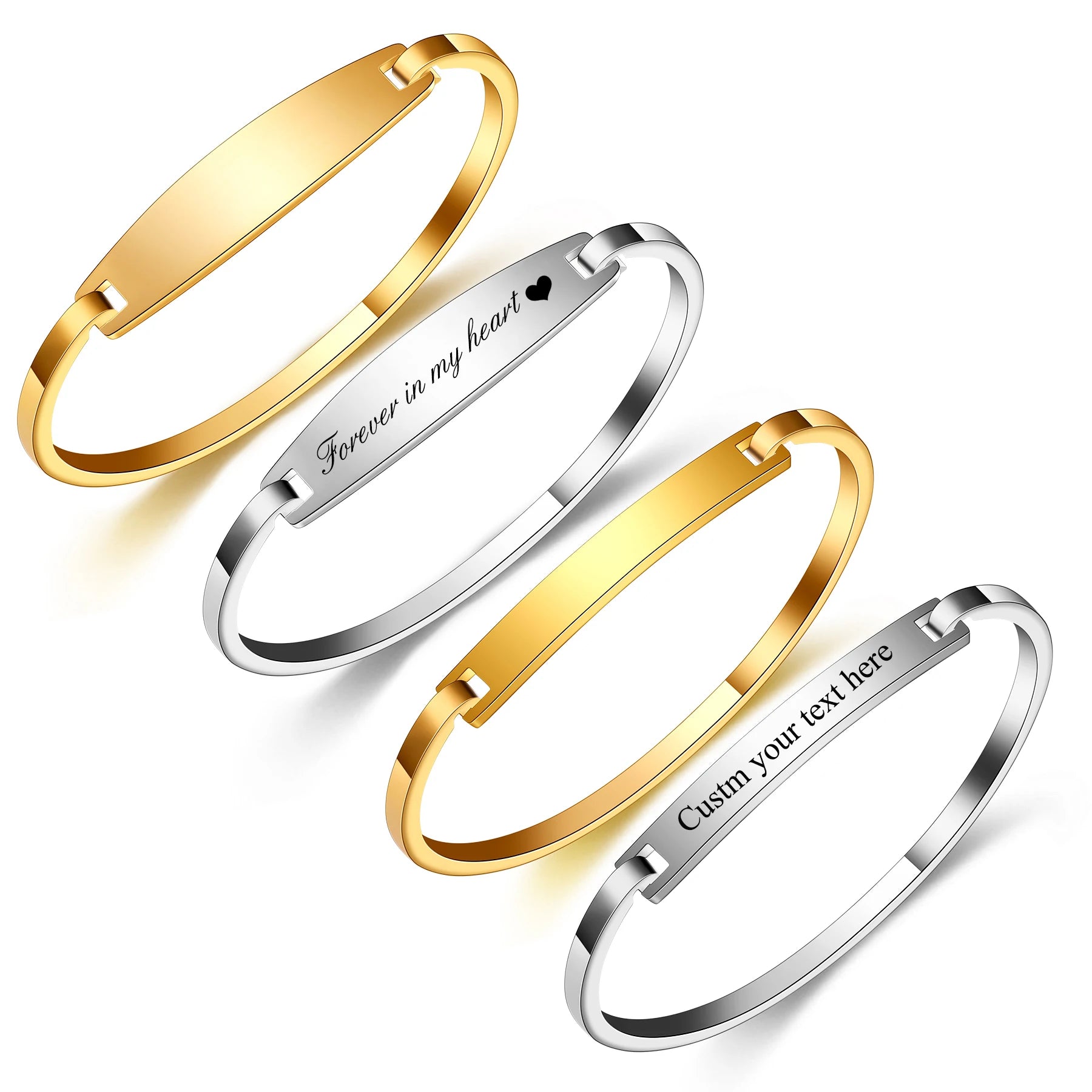 Personalized Stainless Steel Bangle Unique Square Buckle Opening Women's Bracelet Custom Logo Text Bracelet Jewelry Gift