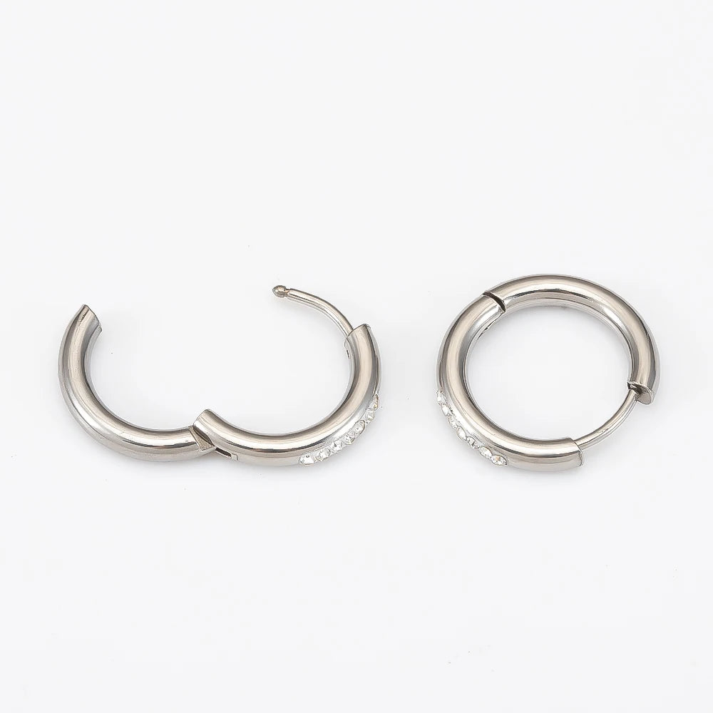 6pcs/lot Stainless Steel Hoop Earrings Transparent Crystal Beads Round Ear Clips Fashion DIY Jewelry Earrings Supplies Wholesale