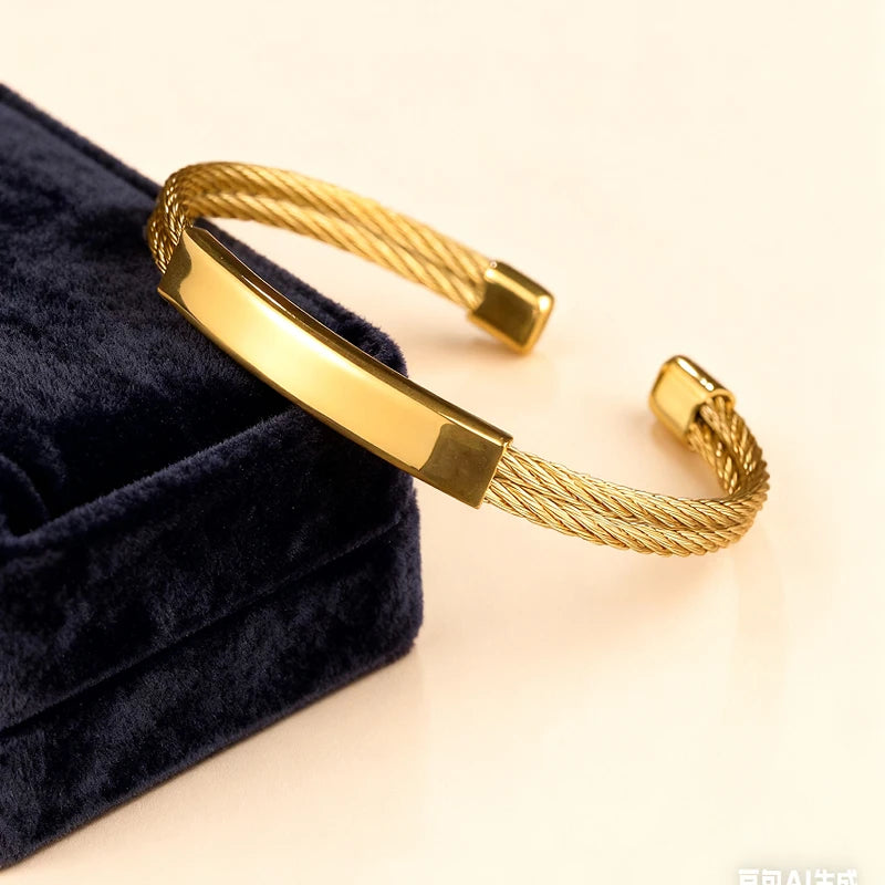 Treebud Custom Names Bangle for Women Stainless Steel Personalized Engrave Date Initials ID Bar Adjustable Bracelet Jewelry Gift