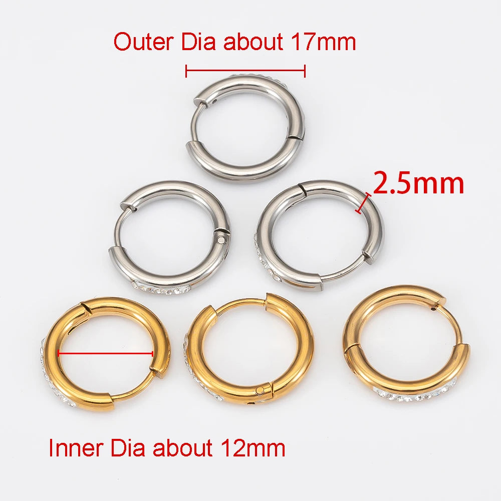 6pcs/lot Stainless Steel Hoop Earrings Transparent Crystal Beads Round Ear Clips Fashion DIY Jewelry Earrings Supplies Wholesale