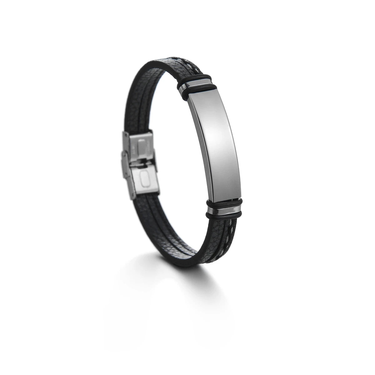 Personalized Customized Stainless Steel Bracelets for Men Engrave Name Date Women Braid Black Color Leather Bangles Jewelry Gift