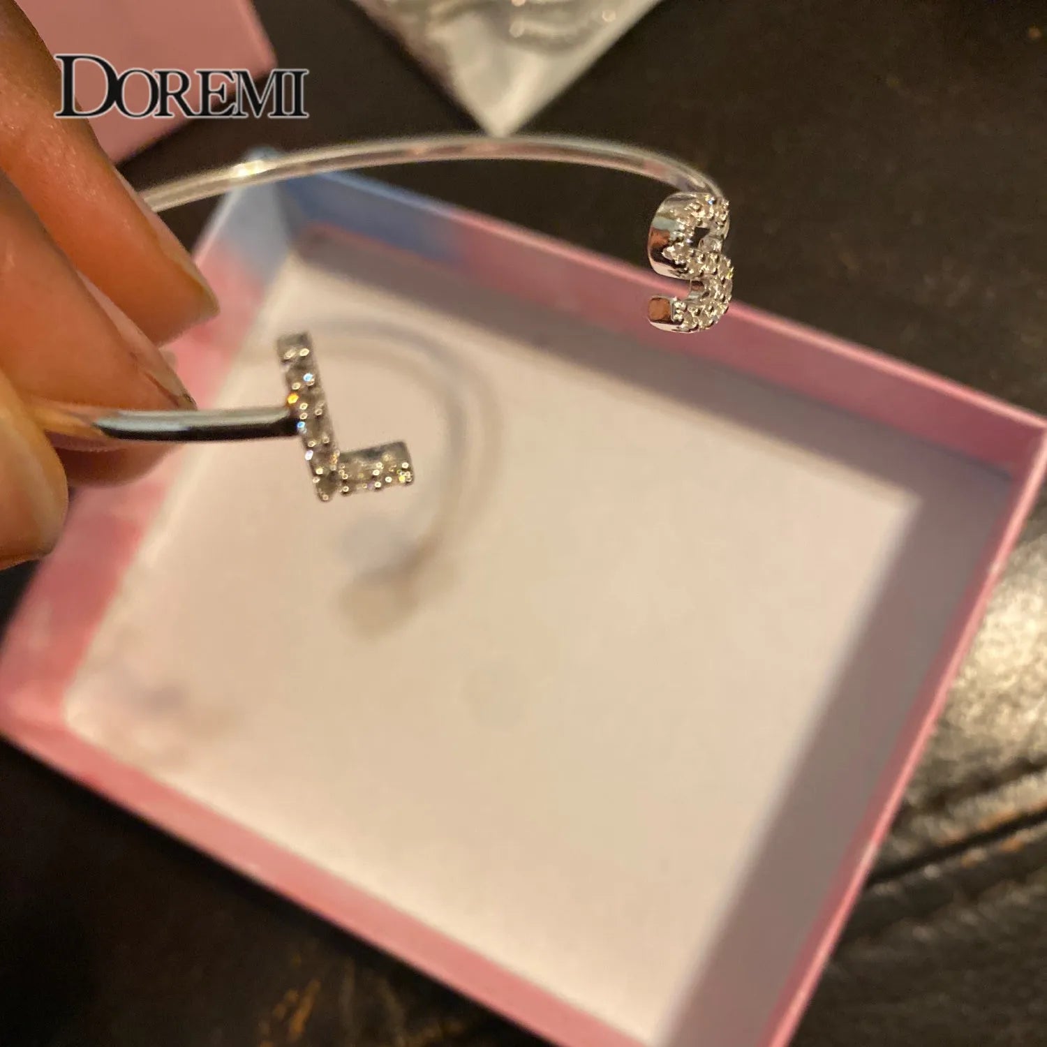 DOREMI Custom Letter Bracelet Baby bangle Zirconia Pave Setting Initial bracelet Child & Adult size for  Unique Cuff Jewelry
