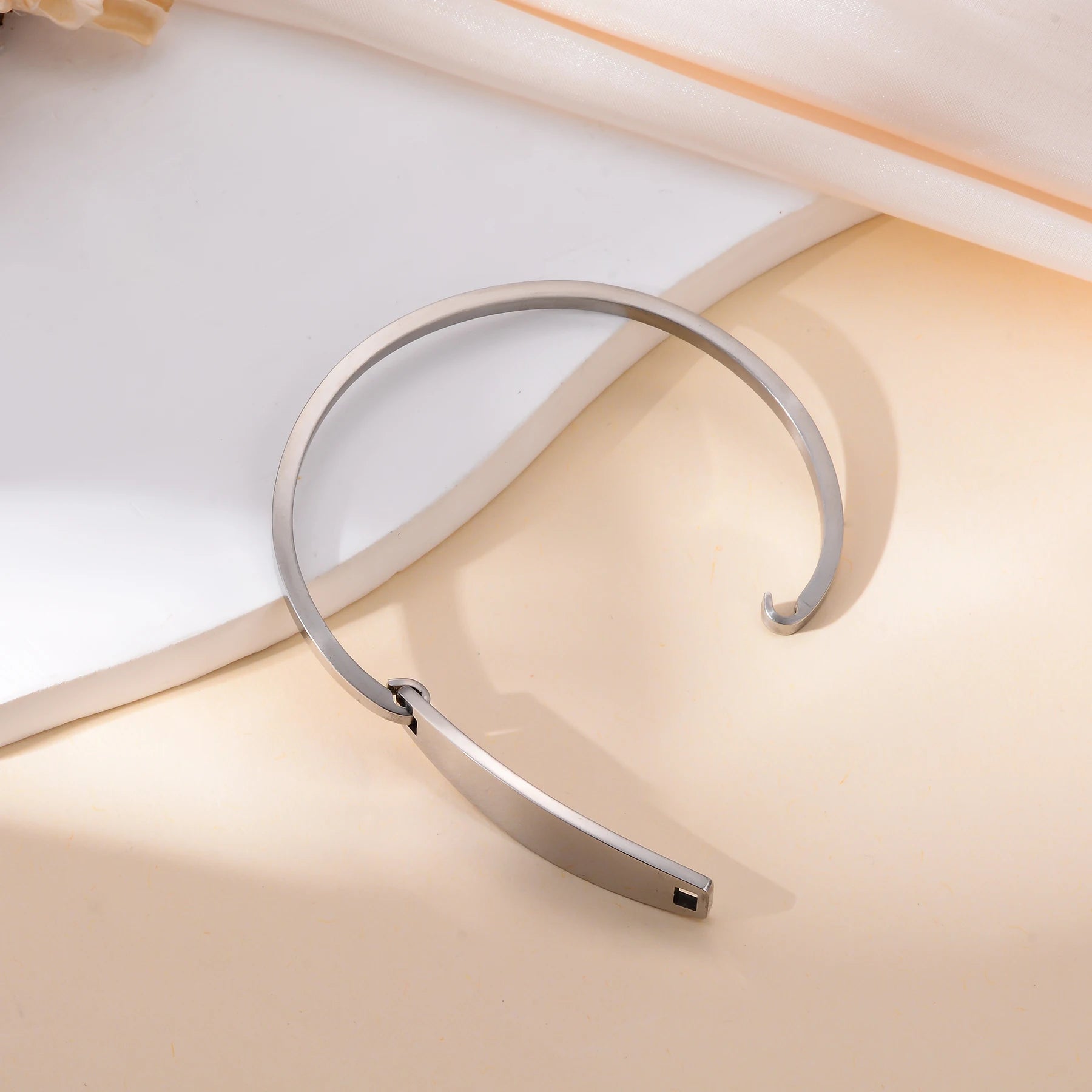 Personalized Stainless Steel Bangle Unique Square Buckle Opening Women's Bracelet Custom Logo Text Bracelet Jewelry Gift