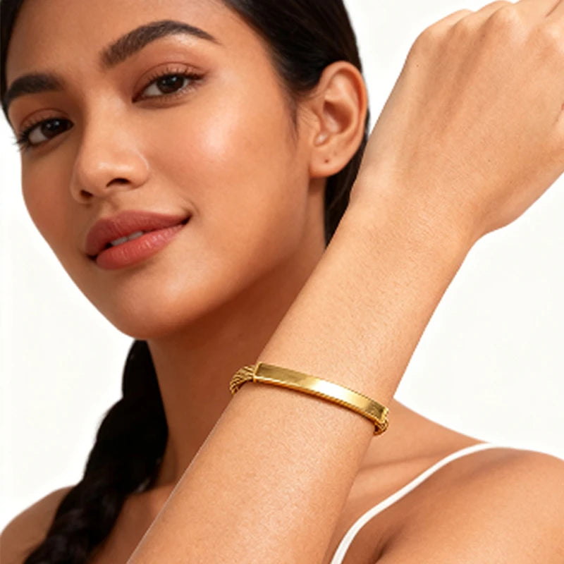 Treebud Custom Names Bangle for Women Stainless Steel Personalized Engrave Date Initials ID Bar Adjustable Bracelet Jewelry Gift