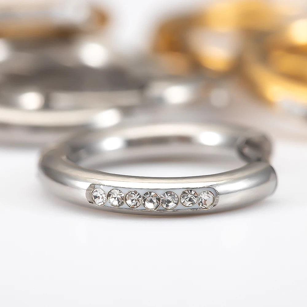 6pcs/lot Stainless Steel Hoop Earrings Transparent Crystal Beads Round Ear Clips Fashion DIY Jewelry Earrings Supplies Wholesale