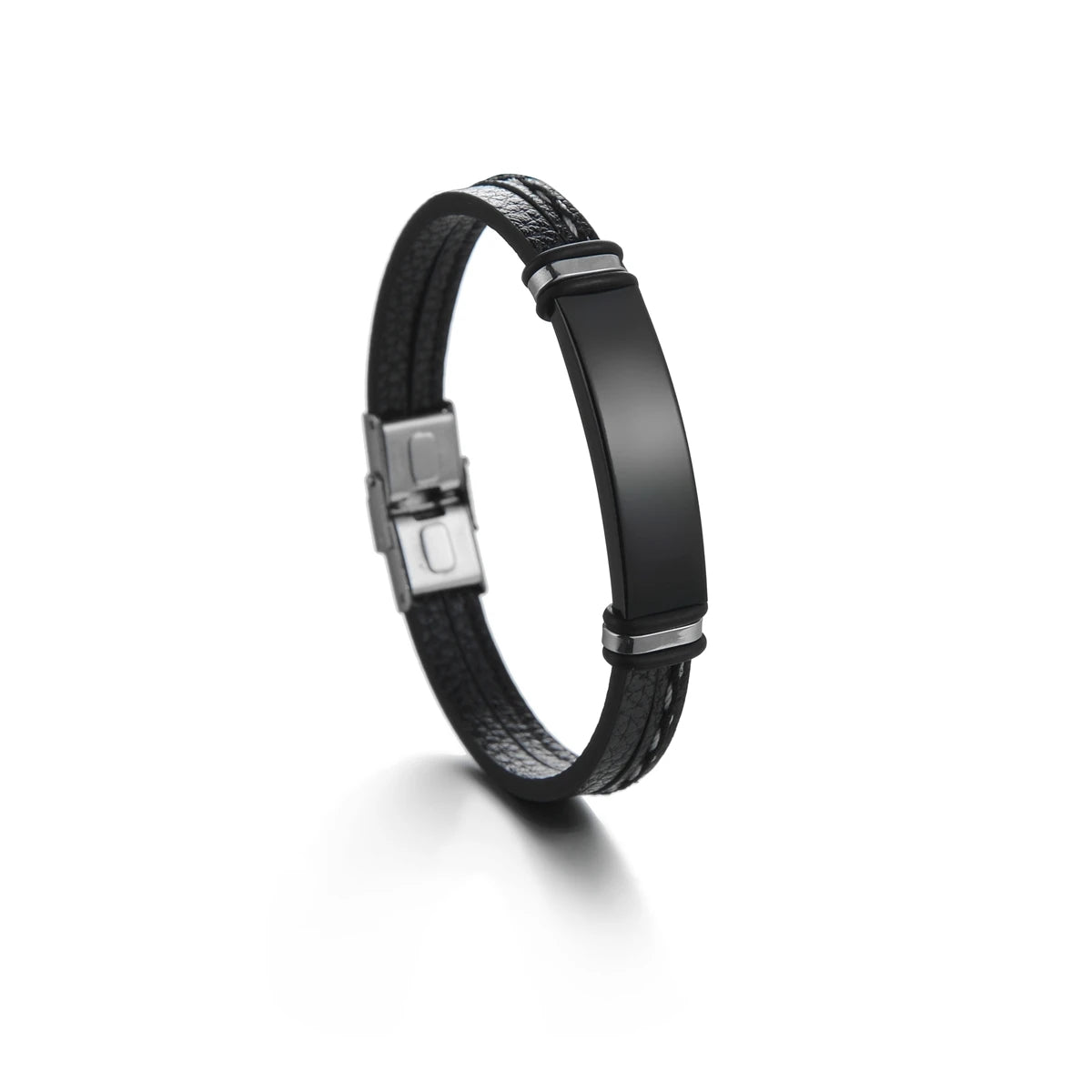 Personalized Customized Stainless Steel Bracelets for Men Engrave Name Date Women Braid Black Color Leather Bangles Jewelry Gift