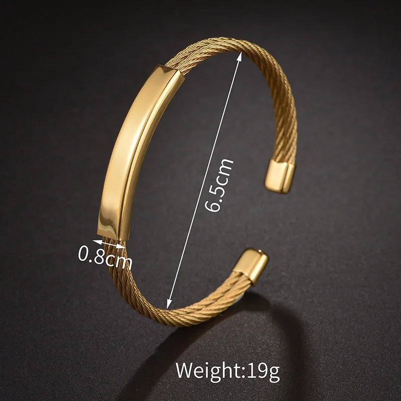 Treebud Custom Names Bangle for Women Stainless Steel Personalized Engrave Date Initials ID Bar Adjustable Bracelet Jewelry Gift