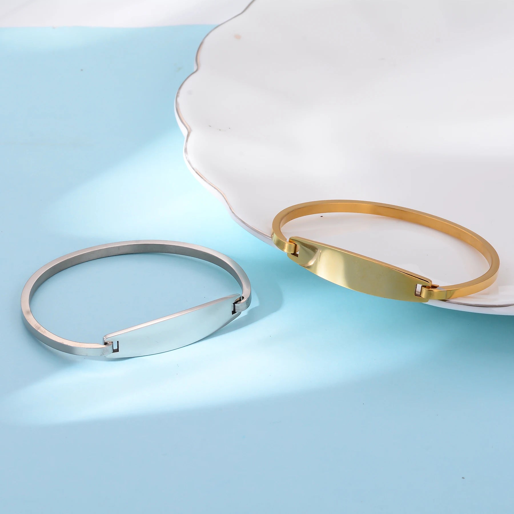 Personalized Stainless Steel Bangle Unique Square Buckle Opening Women's Bracelet Custom Logo Text Bracelet Jewelry Gift